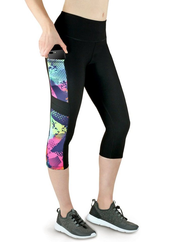 VS Variosports 3/4-Leggings Leggins Damen capri 3/4 kurz sporthose damen mit Handytasche Seitentasche leggings kurz damen hoher bund tasche blickdicht atmungsaktiv sommer dreiviertel sporthose damen, leggins kurz damen, laufhose, blickdicht, hoher bund, quick dry, atmungsaktiv, waschbar, 4 wege stretch von VS Variosports