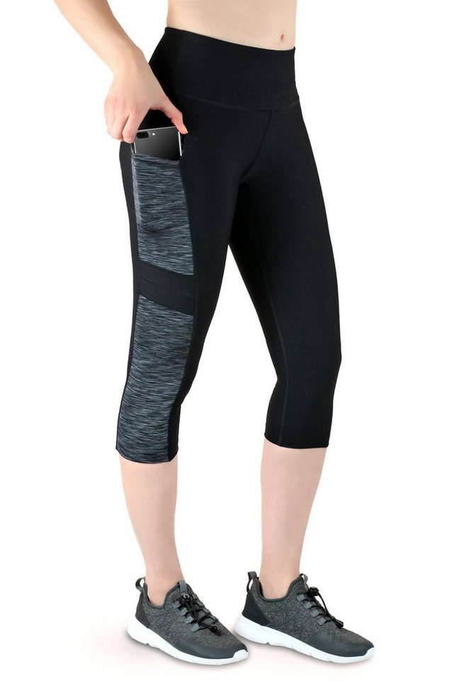 VS Variosports 3/4-Leggings Leggins Damen capri 3/4 kurz sporthose damen mit Handytasche Seitentasche leggings kurz damen hoher bund tasche blickdicht atmungsaktiv sommer dreiviertel sporthose damen, leggins kurz damen, laufhose, blickdicht, hoher bund, quick dry, atmungsaktiv, waschbar, 4 wege stretch von VS Variosports