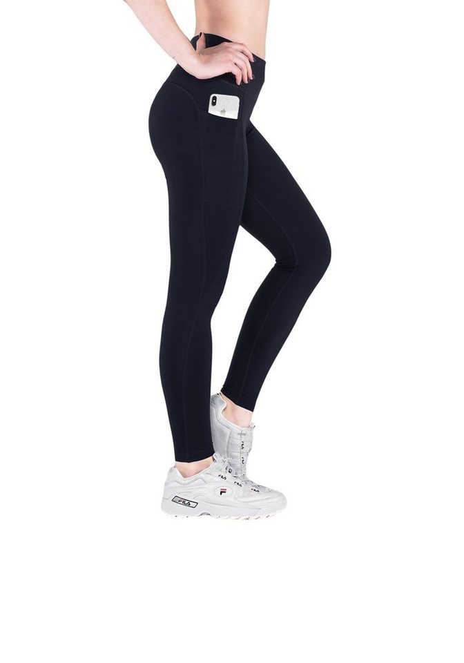 VS Variosports Yogaleggings Damen Yoga sport leggings lang mit Handytasche und hohem Bund, 100% Blickdichte Highwaist tight leggings mit weichem Stoff und leichter Thermo leggings Funktion, quick dry Blickdicht, Recycling Stoff, Hoher Bund, Quick Dry, Atmungsaktiv, waschbar, 4 Wege Stretch von VS Variosports