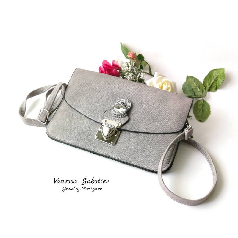 Jewel Handtasche, Graue Handtasche Mit Soutache Element von VSBJewelryDesigner