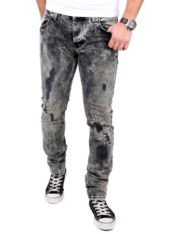 VSCT Destroyed-Jeans VSCT Jeans Herren Alec Slim Black Bleached Destroy Destroyed Männer-Hose Jeans Slim Fit von VSCT