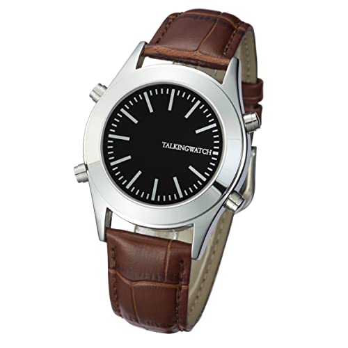 Sprechende Uhr aus Italienisch, mit Wecker und Zeitbericht, schwarzes Zifferblatt, Lederarmband Braun Viy-blki-025f Sprechende Uhr aus Italienisch, mit Wecker und Zeitbericht, schwarzes Zifferblatt, Lederarmband Braun Viy-blki-025f von VSONE