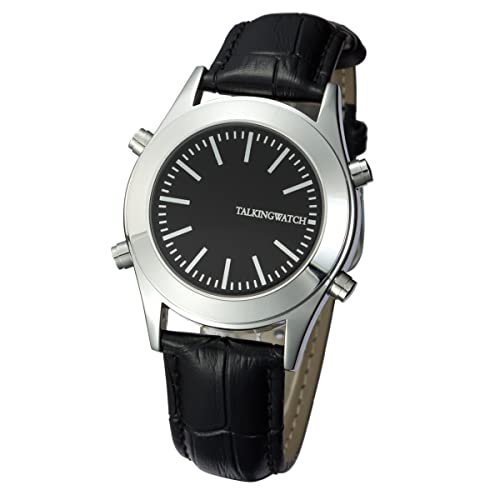 Sprechende Uhr aus Italienisch, mit Wecker und Zeitbericht, schwarzes Zifferblatt, Schwarzes Lederarmband Viy-blki-025e Sprechende Uhr aus Italienisch, mit Wecker und Zeitbericht, schwarzes Zifferblatt, Schwarzes Lederarmband Viy-blki-025e von VSONE
