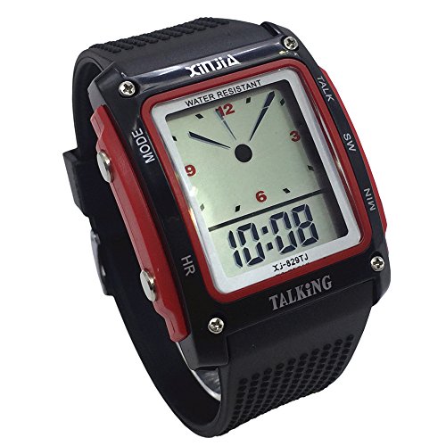 VSONE Nergo Sprechende Uhr auf Spanisch für Blinde, Kinder und ältere Menschen, elektronische Sport, Geschenk (829TS), Rot, schwarz, streifen von VSONE