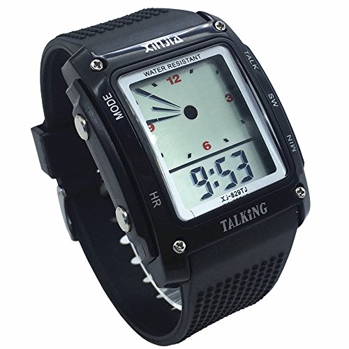 VSONE Sprechende Digitaluhr in quadratischer Form mit Weckfunktion, Anzeige der Uhrzeit auf Französisch, für Blinde und Sehbehinderte (schwarz) von VSONE