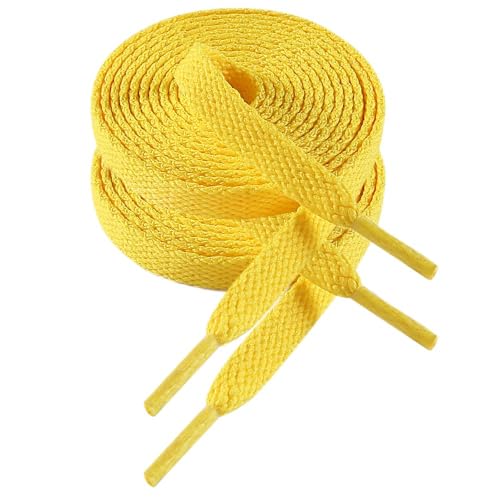 VSUDO 100 cm Länge Gelb Flach Sneaker Schnürsenkel, 8mm Breite Gelb Turnschuhe Schuhband, Golden Yellow Sneaker Shoelace, Ersatz Sportschuhe Schnürsenkel für Frauen oder Männer (1 Paar-Gelb-100cm) von VSUDO