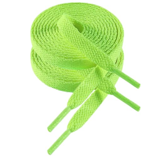 VSUDO 100 cm Länge Neongrün Flach Sneaker Schnürsenkel, 8mm Neongrün Turnschuhe Schuhband, Neon Green Sneaker Shoelace, Ersatz Sportschuhe Schnürsenkel für Frauen oder Männer (2 Paare-Neongrün-100cm) von VSUDO