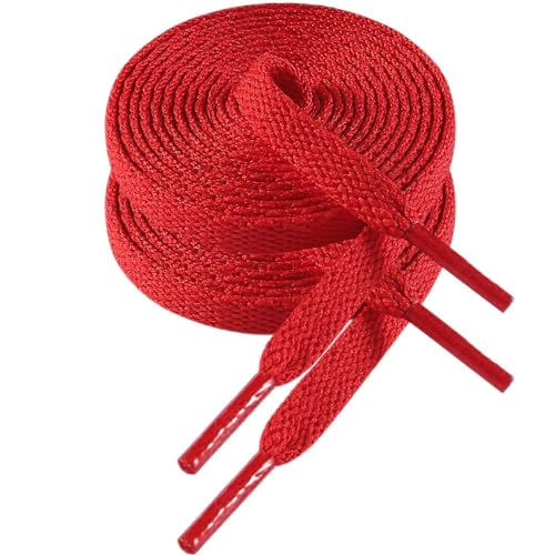 VSUDO 100 cm Länge Rot Flach Sneaker Schnürsenkel, 8mm Breite Rot Turnschuhe Schuhband, Red Sneaker Shoelace, Ersatz Sportschuhe Schnürsenkel für Frauen oder Männer (1 Paar-Rot-100cm) von VSUDO