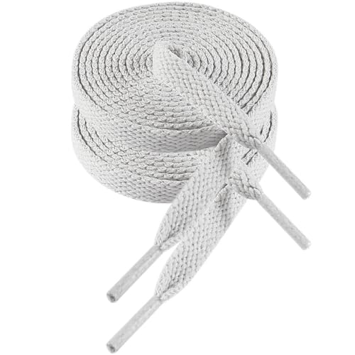 VSUDO 100 cm Länge Weißgrau Flach Sneaker Schnürsenkel, 8mm Weißgrau Turnschuhe Schuhband, White Gray Sneaker Shoelace, Ersatz Sportschuhe Schnürsenkel für Frauen oder Männer (1 Paar-Weißgrau-100cm) von VSUDO