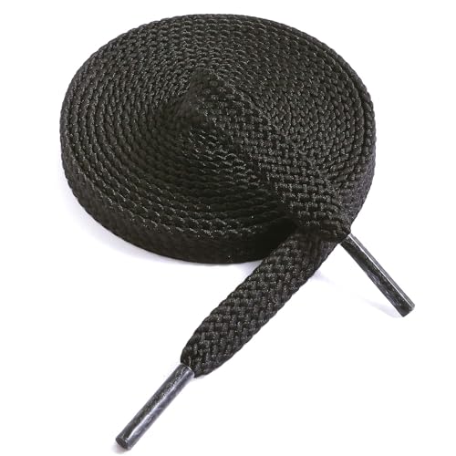 VSUDO 140 cm Schwarze Schnürsenkel, Flach, 9mm Breite Black Shoe Laces, Doppellagig Gewebte Schuhbänder für Sportschuhe, Ersatz Schnürsenkel für Männer und Frauen (1 Paar-Schwarz-140cm) von VSUDO