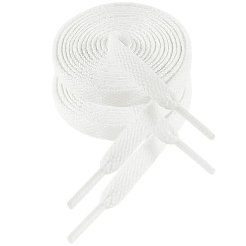 VSUDO Schnürsenkel Weiß 140 cm Flach – 8mm Breite Schnürsenkel für Sneaker, Sportschuhe, Kinderschuhe – White Shoelaces, Ersatz Schuhband für Damen & Herren (1 Paar-Weiß-140cm) von VSUDO