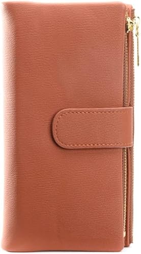 VSULZVNU Dreifach gefaltete Damengeldbörse mit großem Fassungsvermögen, zwei Reißverschlüssen, Münzfach, Handytasche, lange Geldbörse, Damen-Clutch aus PU-Leder (Farbe: F, Größe: 19 cm), C, 19 cm von VSULZVNU