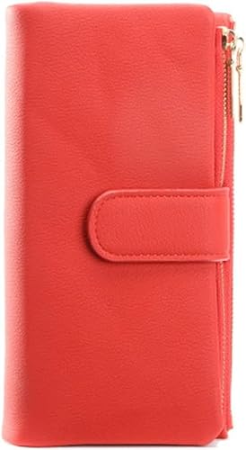 VSULZVNU Dreifach gefaltete Damengeldbörse mit großem Fassungsvermögen, zwei Reißverschlüssen, Münzfach, Handytasche, lange Geldbörse, Damen-Clutch aus PU-Leder (Farbe: F, Größe: 19 cm), F, 19 cm von VSULZVNU