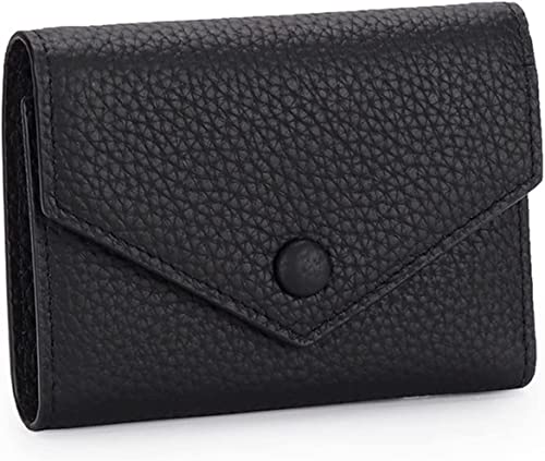 VSULZVNU Kartenetuis Damen Echtes Leder Geldbörsen Weibliche Rindsleder Geldbörsen Einfache Kurze Geldbörsen Damen Smart Coin Pocket Kartenhalter Mini Geldtasche (Farbe: Gelb), Schwarz, Schwarz von VSULZVNU
