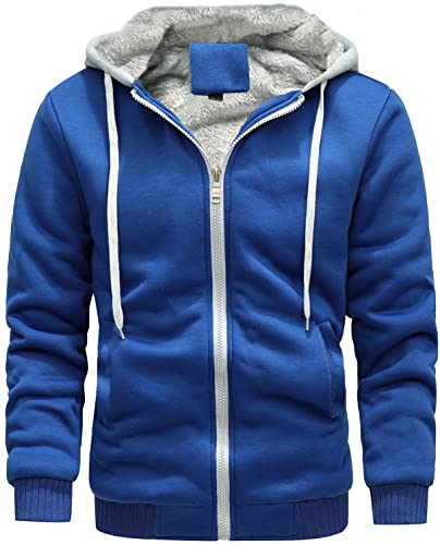 VSUSN Herren Hoodie mit Reißverschluss, Kapuzenpullover mit Fleecefutter, Winter Warm Kapuzenjacke, Teddy Gefüttert Fleecejacke, Plus Dicke Sweatjacke mit Kapuze(Blau,L) von VSUSN