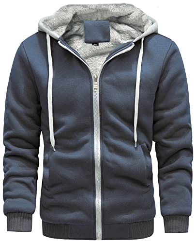 VSUSN Herren Hoodie mit Reißverschluss, Kapuzenpullover mit Fleecefutter, Winter Warm Kapuzenjacke, Teddy Gefüttert Fleecejacke, Plus Dicke Sweatjacke mit Kapuze(Modernes Grau,M) von VSUSN
