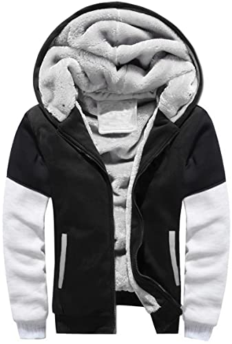 VSUSN Herren Hoodie mit Reißverschluss, Kapuzenpullover mit Fleecefutter, Winter Warm Kapuzenjacke, Teddy Gefüttert Fleecejacke, Plus Dicke Sweatjacke mit Kapuze(Schwarz&weiß,5XL) von VSUSN