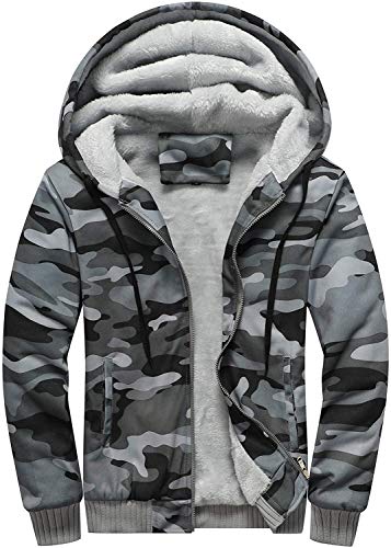 VSUSN Herren Kapuzenpullover mit Reißverschluss, Langarm Kapuzenjacke, Winter Warm Fleece-Innenseite Sweatshirt, Plus Dicke Fleecejacke, Sweatjacke Mit Kapuze(Armeegrau, 4XL) von VSUSN