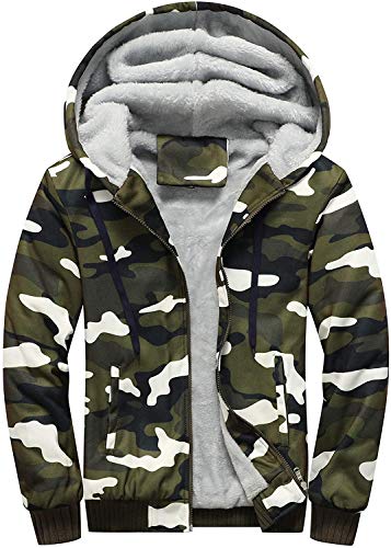 VSUSN Herren Kapuzenpullover mit Reißverschluss, Langarm Kapuzenjacke, Winter Warm Fleece-Innenseite Sweatshirt, Plus Dicke Fleecejacke, Sweatjacke Mit Kapuze(Armeegrün, 2XL) von VSUSN