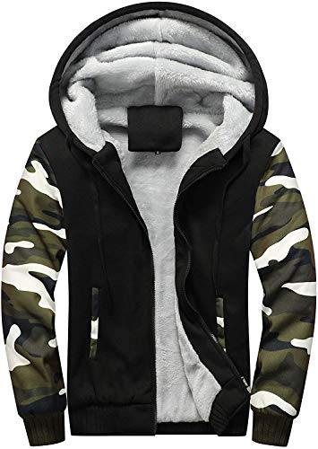 VSUSN Herren Kapuzenpullover mit Reißverschluss, Langarm Kapuzenjacke, Winter Warm Fleece-Innenseite Sweatshirt, Plus Dicke Fleecejacke, Sweatjacke Mit Kapuze(Armeegrün&Schwarz, 3XL) von VSUSN