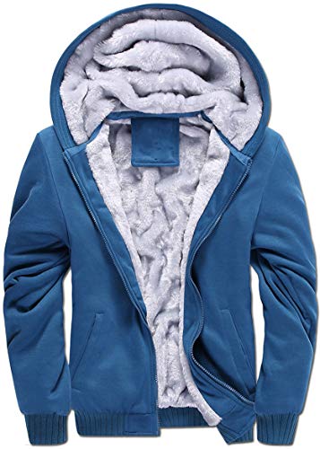 VSUSN Herren Kapuzenpullover mit Reißverschluss, Langarm Kapuzenjacke, Winter Warm Fleece-Innenseite Sweatshirt, Plus Dicke Fleecejacke, Sweatjacke Mit Kapuze(Blau, L) von VSUSN