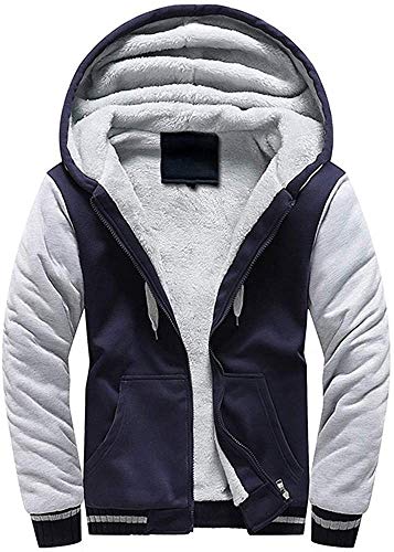 VSUSN Herren Kapuzenpullover mit Reißverschluss, Langarm Kapuzenjacke, Winter Warm Fleece-Innenseite Sweatshirt, Plus Dicke Fleecejacke, Sweatjacke Mit Kapuze(Dunkelblau&grau, 2XL) von VSUSN