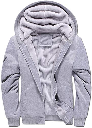 VSUSN Herren Kapuzenpullover mit Reißverschluss, Langarm Kapuzenjacke, Winter Warm Fleece-Innenseite Sweatshirt, Plus Dicke Fleecejacke, Sweatjacke Mit Kapuze(Grau, 2XL) von VSUSN