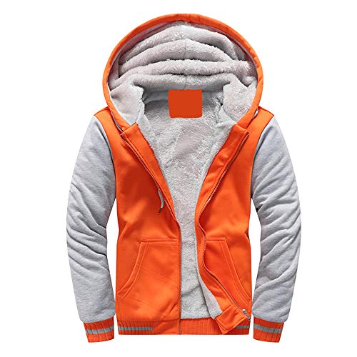 VSUSN Herren Kapuzenpullover mit Reißverschluss, Langarm Kapuzenjacke, Winter Warm Fleece-Innenseite Sweatshirt, Plus Dicke Fleecejacke, Sweatjacke Mit Kapuze(Orange, 3XL) von VSUSN