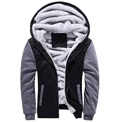 VSUSN Herren Kapuzenpullover mit Reißverschluss, Langarm Kapuzenjacke, Winter Warm Fleece-Innenseite Sweatshirt, Plus Dicke Fleecejacke, Sweatjacke Mit Kapuze(Schwarz&Grau, 2XL) von VSUSN