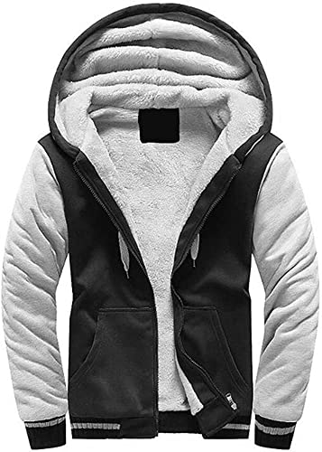 VSUSN Herren Kapuzenpullover mit Reißverschluss, Langarm Kapuzenjacke, Winter Warm Fleece-Innenseite Sweatshirt, Plus Dicke Fleecejacke, Sweatjacke Mit Kapuze(Schwarz&Weiß, XL) von VSUSN