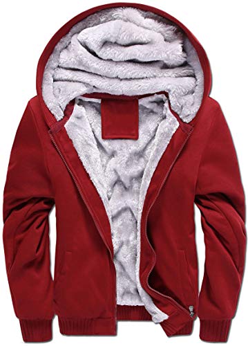 VSUSN Herren Kapuzenpullover mit Reißverschluss, Langarm Kapuzenjacke, Winter Warm Fleece-Innenseite Sweatshirt, Plus Dicke Fleecejacke, Sweatjacke Mit Kapuze(Weinrot, 3XL) von VSUSN