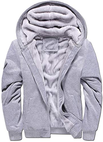 VSUSN Herren Kapuzenpullover mit Reißverschluss, Langarm Kapuzenjacke, Winter Warm Fleece-Innenseite Sweatshirt, Plus Dicke Fleecejacke, Sweatjacke Mit Kapuze,Grau, M von VSUSN