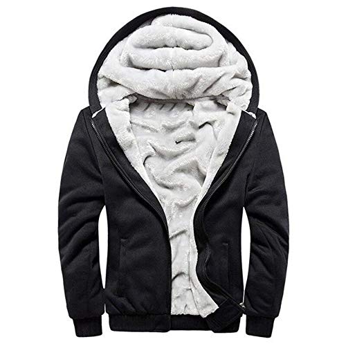 VSUSN Herren Kapuzenpullover mit Reißverschluss, Langarm Kapuzenjacke, Winter Warm Fleece-Innenseite Sweatshirt, Plus Dicke Fleecejacke, Sweatjacke Mit Kapuze,Schwarz, S von VSUSN