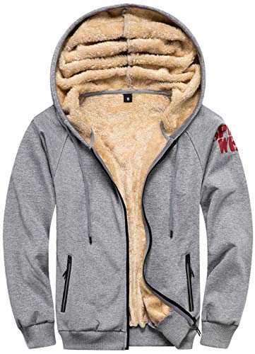 VSUSN Hoodies Herren Kapuzenpullover mit Reißverschluss Langarm Kapuzenjacke Winter Warm Fleece-Innenseite Hoodie Plus Dicke Sweatjacke(Grau,2XL) von VSUSN