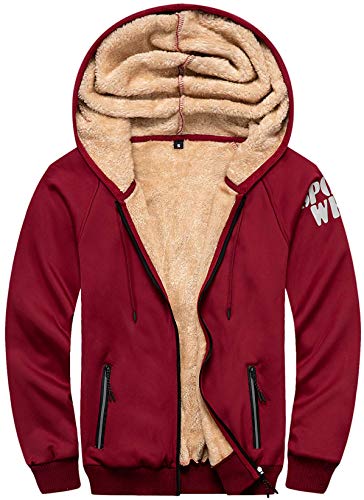 VSUSN Hoodies Herren Kapuzenpullover mit Reißverschluss Langarm Kapuzenjacke Winter Warm Fleece-Innenseite Hoodie Plus Dicke Sweatjacke(Rot,M) von VSUSN