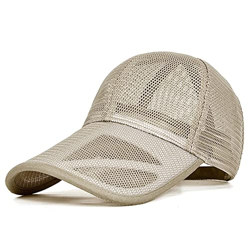 VSUSN Sommer Mesh Cap Verlängerte Krempe Baseballkappe Sonnenschutz Basecap Atmungsaktiv Cappy Schnelltrocknend Baseball Cap Leichte Sport Cap für Herren und Damen(Khaki,M) von VSUSN