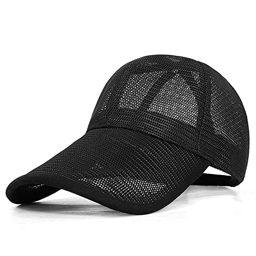 VSUSN Sommer Mesh Cap Verlängerte Krempe Baseballkappe Sonnenschutz Basecap Atmungsaktiv Cappy Schnelltrocknend Baseball Cap Leichte Sport Cap für Herren und Damen(Schwarz,M) von VSUSN