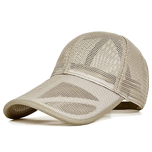 VSUSN Sommer Mesh Cap Verlängerte Krempe Baseballkappe Vergrößerter Kopfumfang Basecap Sonnenschutz Cappy Atmungsaktiv Schnelltrocknend Baseball Cap Leichte Sport Cap für Herren und Damen(Khaki,L) von VSUSN