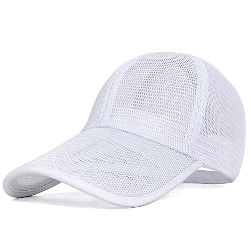 VSUSN Sommer Mesh Cap Verlängerte Krempe Baseballkappe Vergrößerter Kopfumfang Basecap Sonnenschutz Cappy Atmungsaktiv Schnelltrocknend Baseball Cap Leichte Sport Cap für Herren und Damen(Weiß,L) von VSUSN