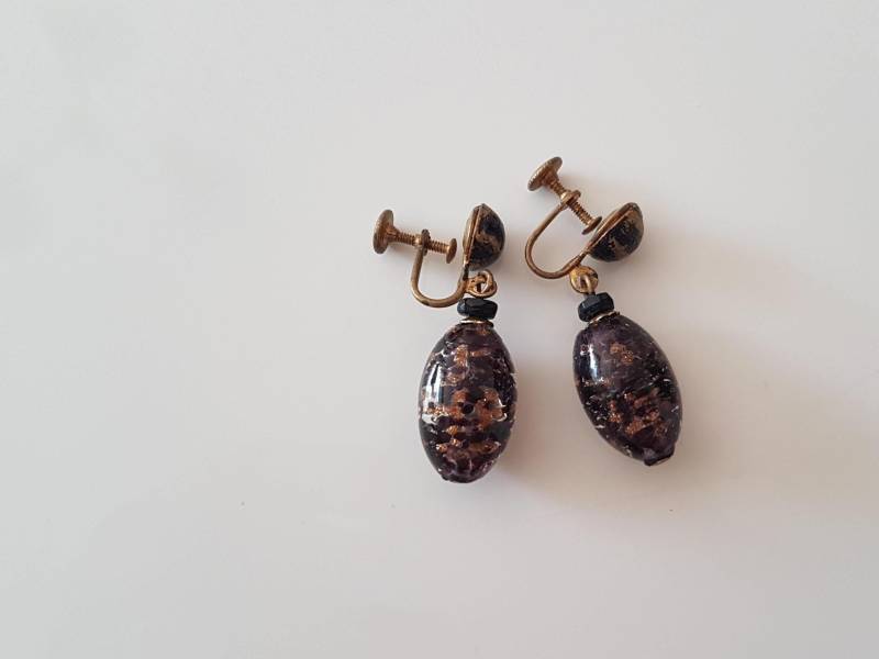 Vintage Ohrhänger Braun-Schwarze Glasperlen-Ohrringe von VSVintageGoods