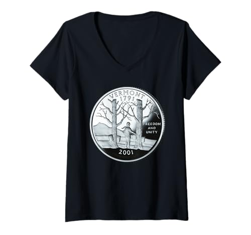 Damen Vermont State Quarter Münze – Maple Sugaring T-Shirt mit V-Ausschnitt Damen Vermont State Quarter Münze – Maple Sugaring T-Shirt mit V-Ausschnitt von VT Maple Syrup Tapping - Numismatic Coinage