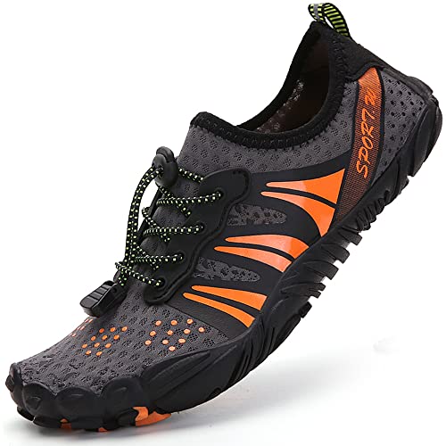 VTASQ Badeschuhe Herren Damen Schwimmschuhe Wasserschuhe Strandschuh Barfussschuhe Surfschuhe Schnell Trocknend Atmungsaktiv Fitnessschuhe rutschfest Grau Orange 39 von VTASQ