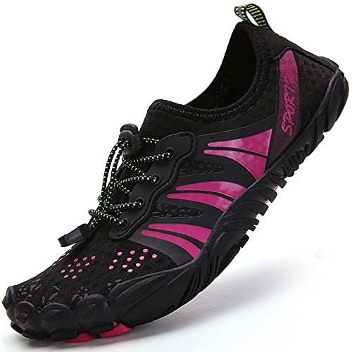 VTASQ Badeschuhe Herren Damen Schwimmschuhe Wasserschuhe Strandschuh Barfussschuhe Surfschuhe Schnell Trocknend Atmungsaktiv Fitnessschuhe rutschfest Schwarz Rosarot 38 von VTASQ