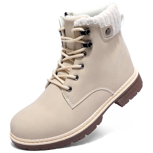 VTASQ Winterstiefel Damen Gefütterte Stiefel Warm Schneestiefel Wasserdicht Trekking-Schuhe Stiefeletten Outdoor Rutschfeste Wanderschuhe Winterboots Schneestiefel Beige 39EU von VTASQ