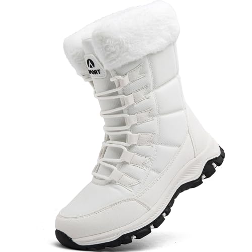 VTASQ Damen Winterstiefel Wasserdicht Warme Gefüttert Winterschuhe Outdoor Stiefel rutschfeste Flache Warme Wanderschuhe Rutschfest Schneestiefel Weiß 39EU von VTASQ