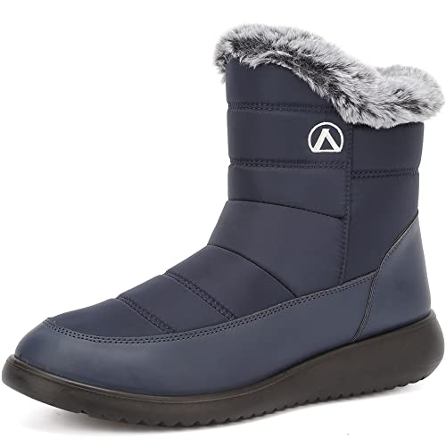 VTASQ Damen Winterstiefel Wasserdicht Warme Gefütterte Schneestiefel Herren Outdoor Stiefel rutschfeste Flache Warme Boots Winter Stiefeletten Blau 36 EU von VTASQ