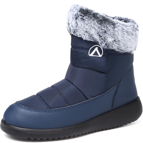 VTASQ Damen Winterstiefel Wasserdicht Warme Gefütterte Schneestiefel Herren Outdoor Stiefel rutschfeste Flache Warme Boots Winter Stiefeletten Blau 41 EU von VTASQ