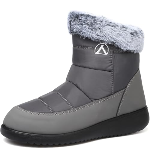 VTASQ Damen Winterstiefel Wasserdicht Warme Gefütterte Schneestiefel Herren Outdoor Stiefel rutschfeste Flache Warme Boots Winter Stiefeletten Grau 43 EU von VTASQ