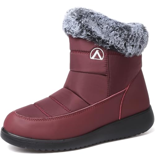 VTASQ Damen Winterstiefel Wasserdicht Warme Gefütterte Schneestiefel Herren Outdoor Stiefel rutschfeste Flache Warme Boots Winter Stiefeletten Rot 37 EU von VTASQ