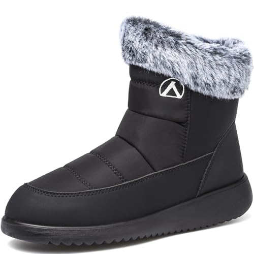 VTASQ Damen Winterstiefel Wasserdicht Warme Gefütterte Schneestiefel Herren Outdoor Stiefel rutschfeste Flache Warme Boots Winter Stiefeletten Schwarz 38 EU von VTASQ